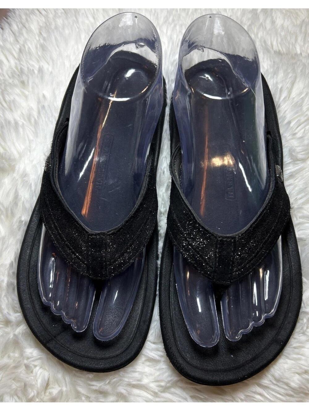 HARMONY 783 Black Grounding Flip Flops Womens Size 8 Sparkle Strap Arch Support